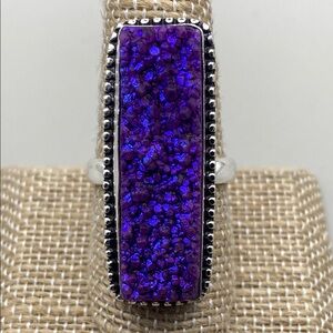 New Purple Titanium Dip Druzy Stone Silver Overlay Ring Size 8.75